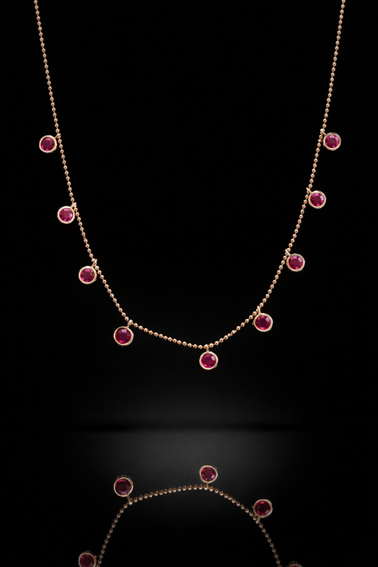 Natural Ruby Bezel Drop Necklace in 14K Yellow Gold | Modern Minimalist Station Design