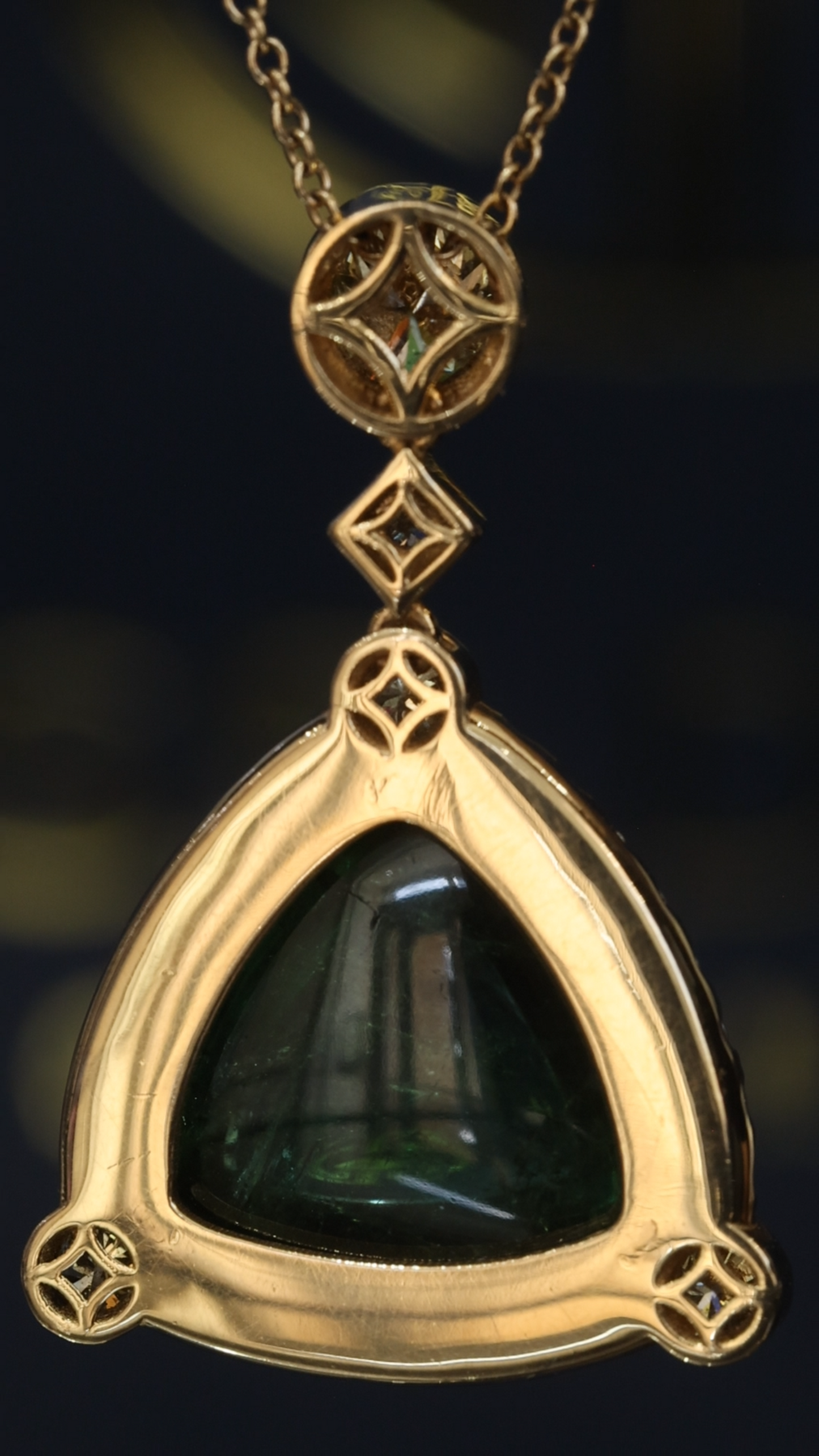 Green Tourmaline Halo Pendant 14K Yellow Gold Vintage Milgrain | 7.7 CT