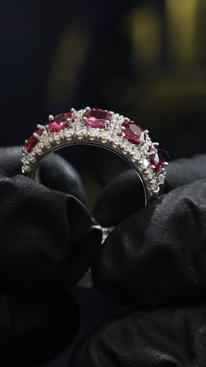 Eternal Ruby Diamond Row Band in White Gold | Alternating Oval Ruby & Pavé Diamond Design