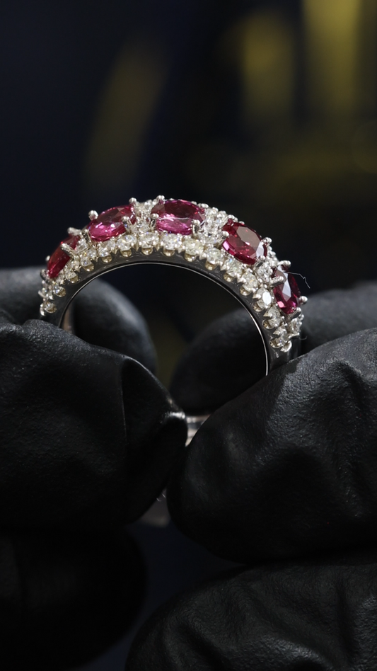 Eternal Ruby Diamond Row Band in White Gold | Alternating Oval Ruby & Pavé Diamond Design