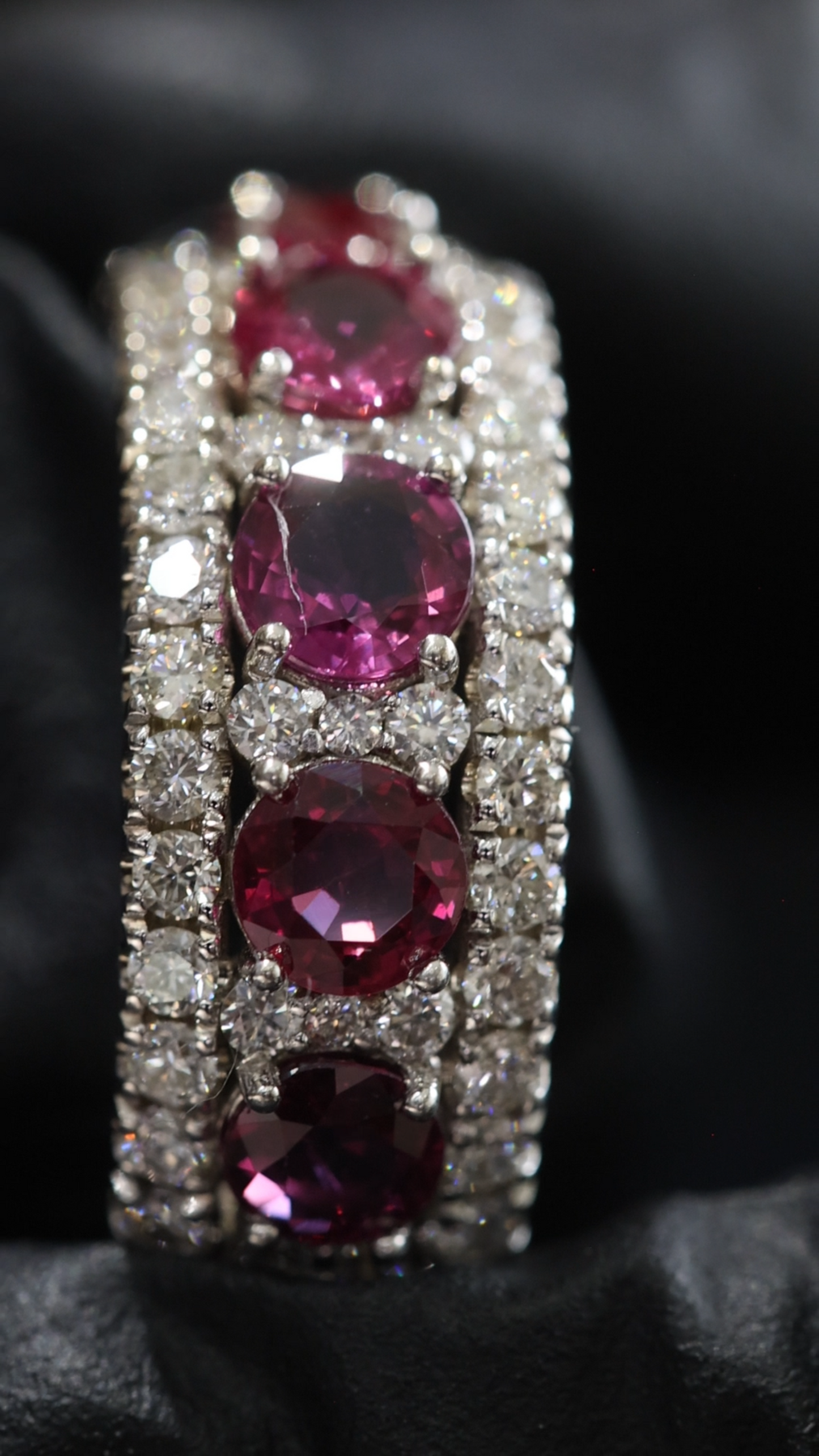 Eternal Ruby Diamond Row Band in White Gold | Alternating Oval Ruby & Pavé Diamond Design