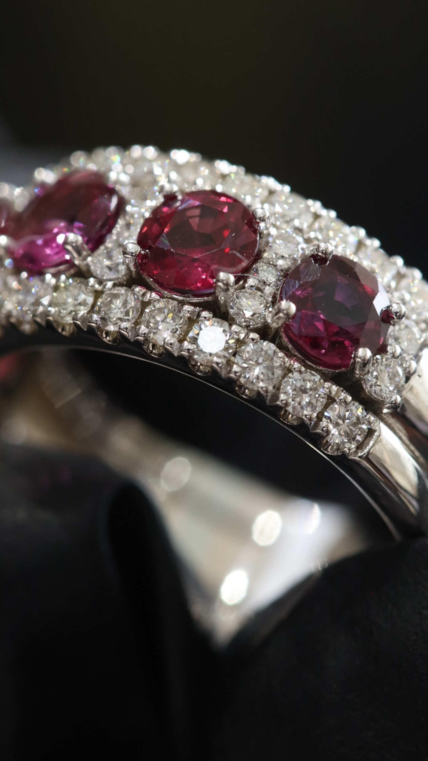Eternal Ruby Diamond Row Band in White Gold | Alternating Oval Ruby & Pavé Diamond Design