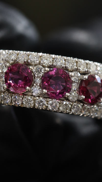 Eternal Ruby Diamond Row Band in White Gold | Alternating Oval Ruby & Pavé Diamond Design