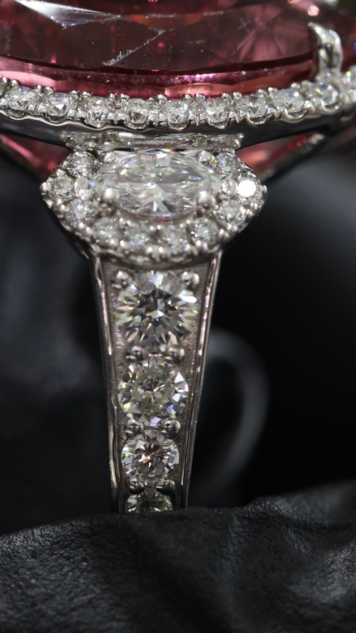 Imperial Marquise Rubellite Ring in White Gold | Diamond Halo & Accent Shoulders