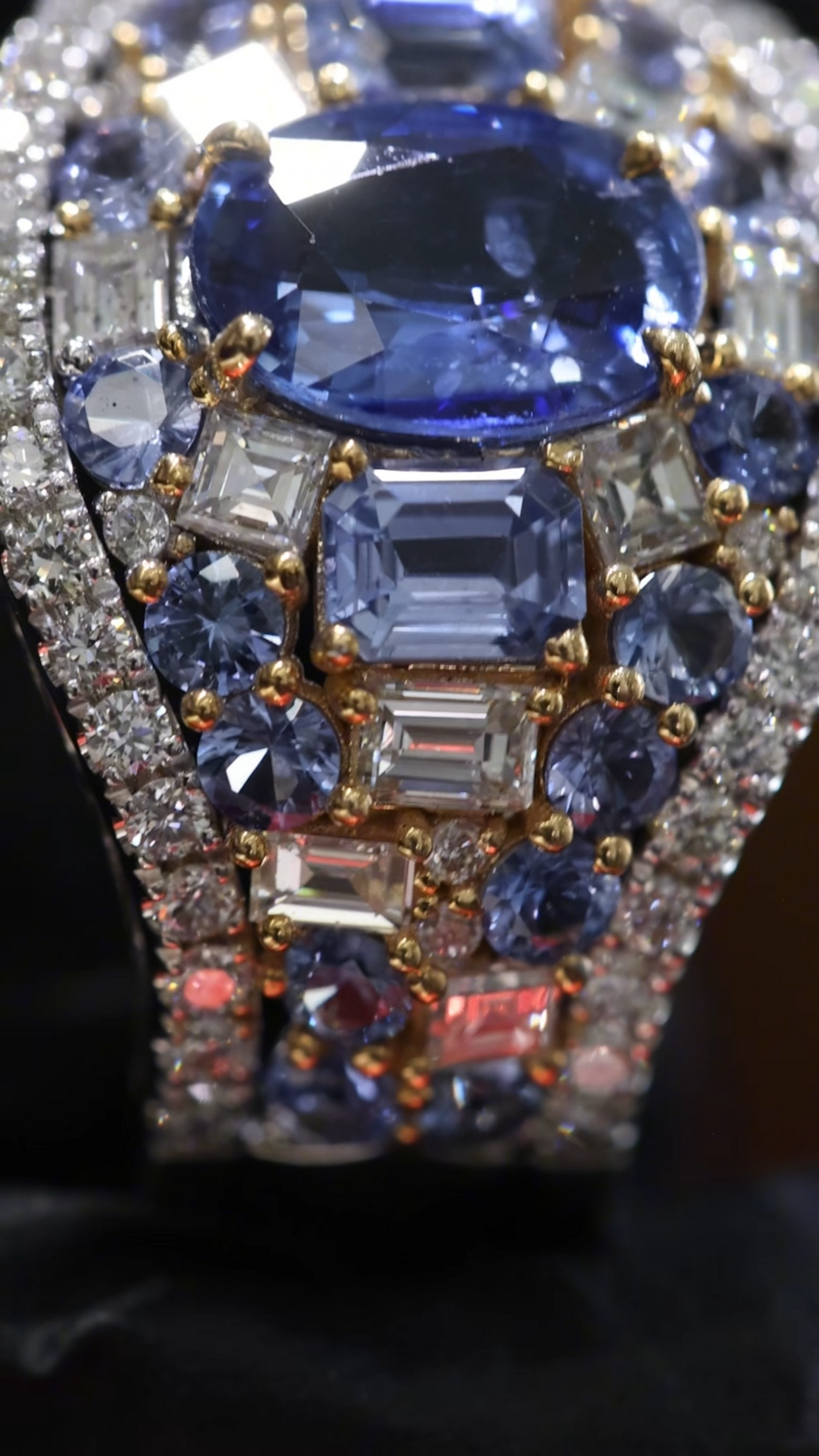 Dome Blue Sapphire Diamond Cluster Ring 14k White Gold | 3.24 CTW