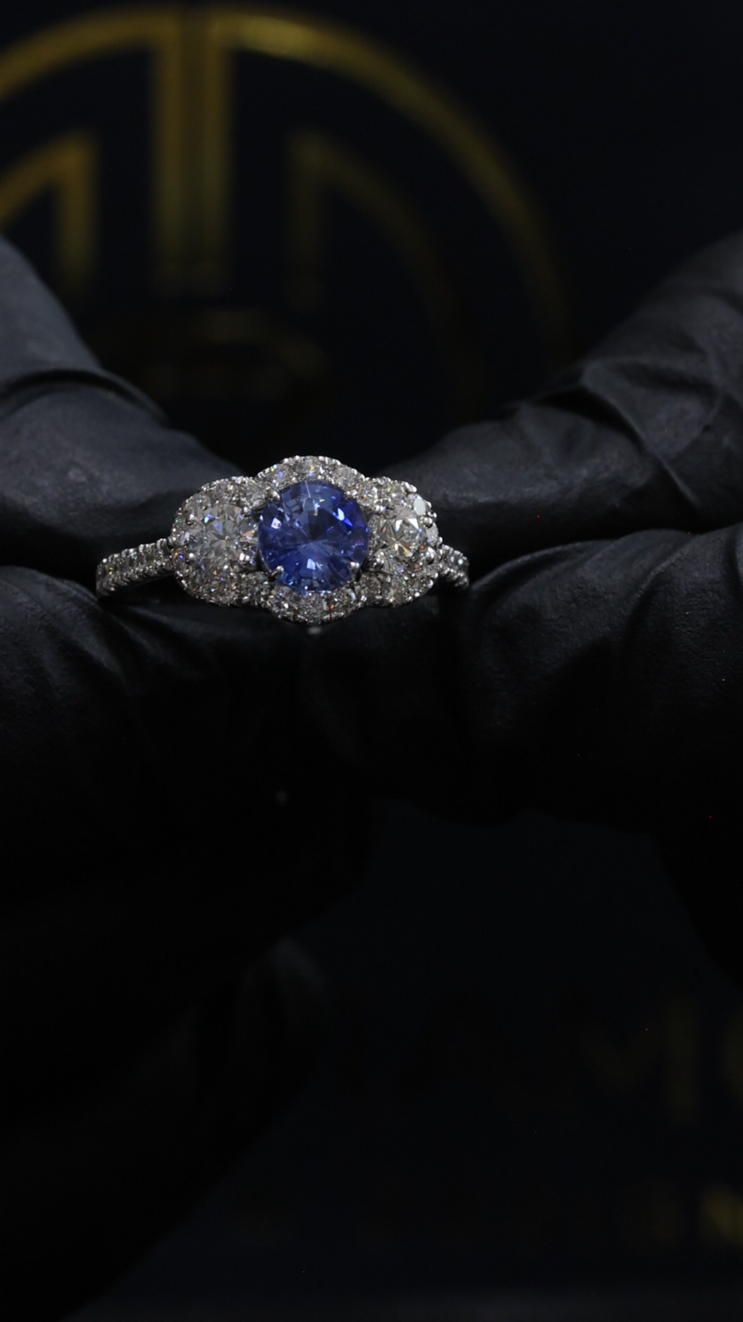 Sapphire & Diamond Halo Ring in White Gold | .92 CT Sapphire + .89 CTW Diamonds