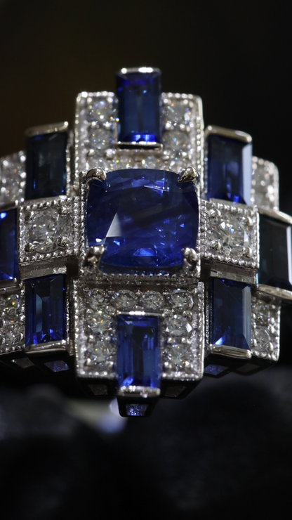 Sapphire & Diamond Multi-Halo Ring in White Gold | 1.20 CT Sapphire + .52 CTW Diamonds