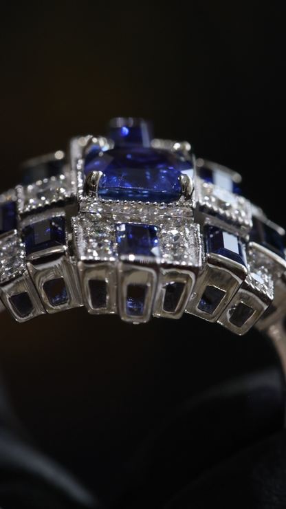 Sapphire & Diamond Multi-Halo Ring in White Gold | 1.20 CT Sapphire + .52 CTW Diamonds