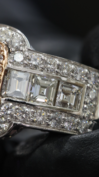 Imperial Cushion Pink Sapphire Ring in White Gold | Double Halo & Emerald-Cut Diamond Shoulders