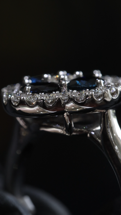 Sapphire & Diamond Cluster Halo Ring in White Gold | 2.90 CT Sapphire + .45 CTW Diamonds