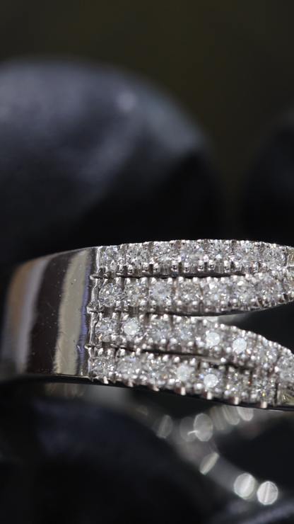 Sapphire & Diamond Crisscross Ring in White Gold | .55 CT Sapphire + .80 CTW Diamonds