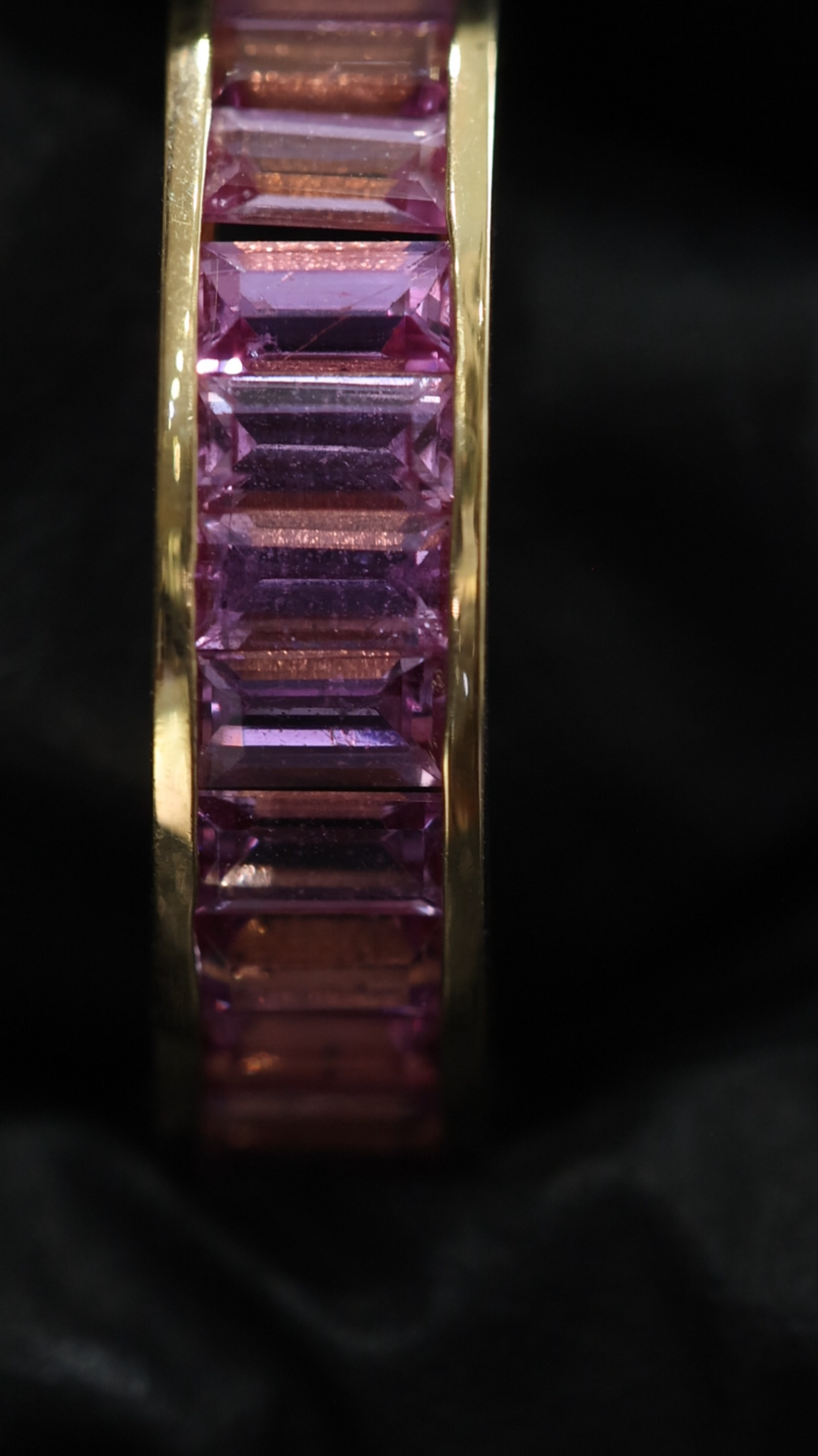 Pink Sapphire Baguette Eternity Band in White Gold | Diamond-Framed Channel Design