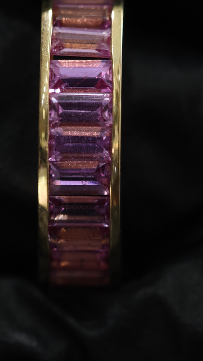 Pink Sapphire Baguette Eternity Band in White Gold | Diamond-Framed Channel Design