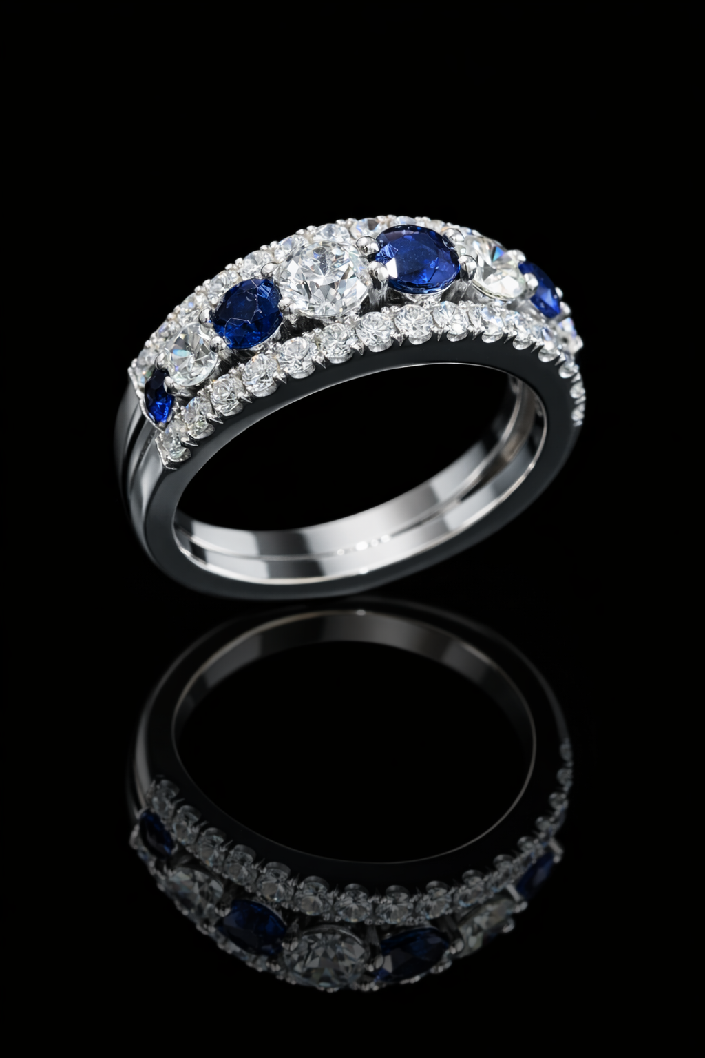 Natural Sapphire Diamond Half-Eternity Band 14K White Gold | 1.00 CT Houston jeweler