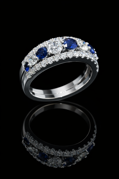 Natural Sapphire Diamond Half-Eternity Band 14K White Gold | 1.00 CT Houston jeweler