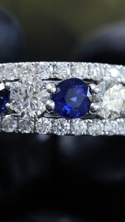 Natural Sapphire Diamond Half-Eternity Band 14K White Gold | 1.00 CT Houston jeweler
