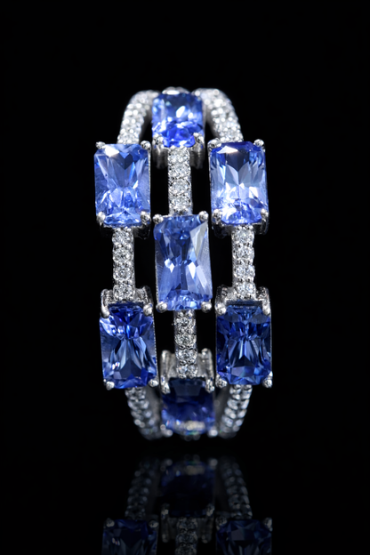 Natural Sapphire Diamond Multi-Row Band Ring 14K White Gold | 2.50 CT Houston Jeweler 