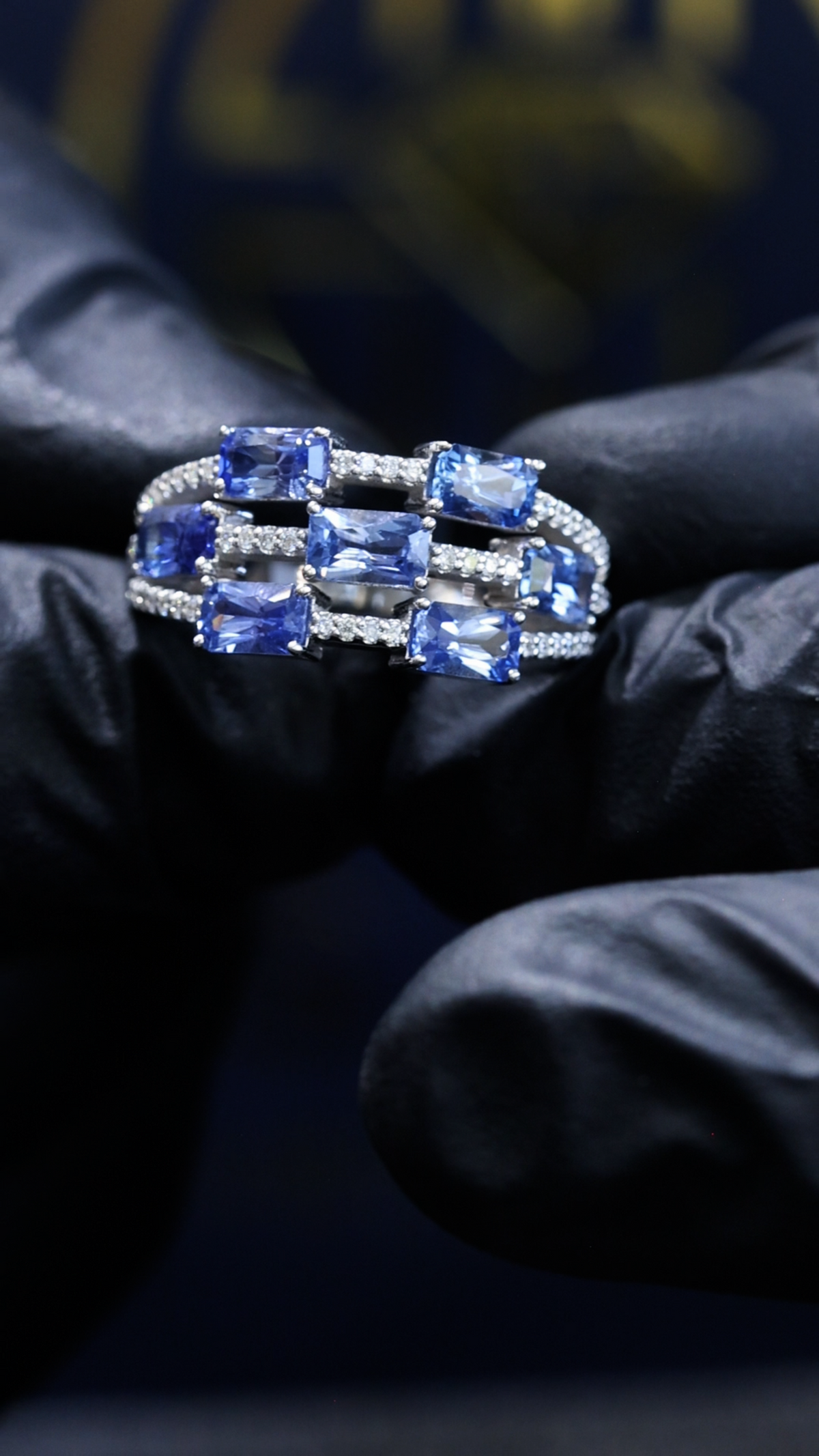 Natural Sapphire Diamond Multi-Row Band Ring 14K White Gold | 2.50 CT Houston Jeweler 