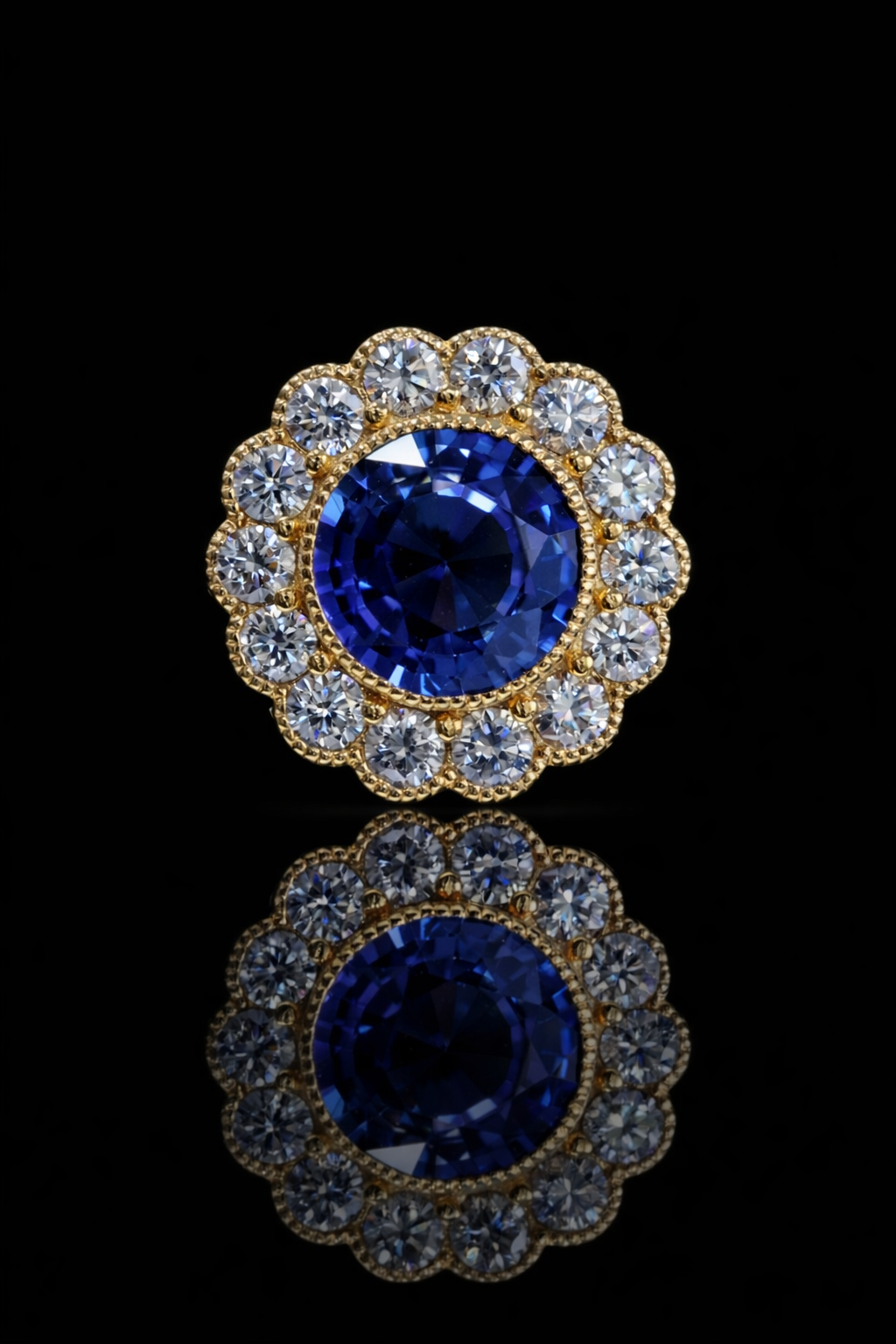 Natural Sapphire Diamond Halo Flower Ring 14K Yellow Gold | 0.92 CT houston jeweler