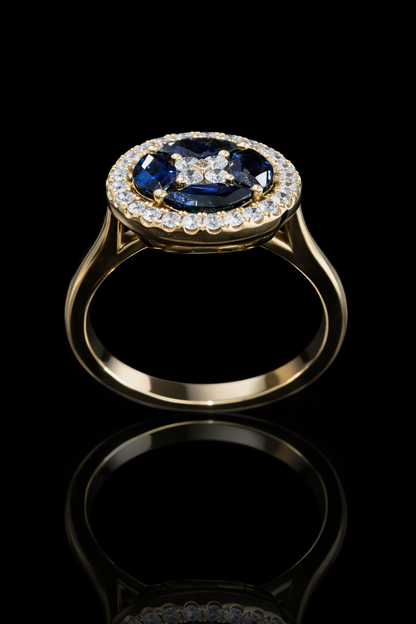 Natural Sapphire Diamond Oval Halo Ring 14K Yellow Gold | 2.90 CT Houston Jeweler