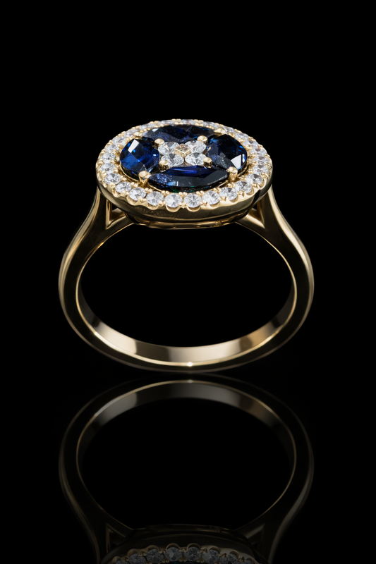 Natural Sapphire Diamond Oval Halo Ring 14K Yellow Gold | 2.90 CT Houston Jeweler