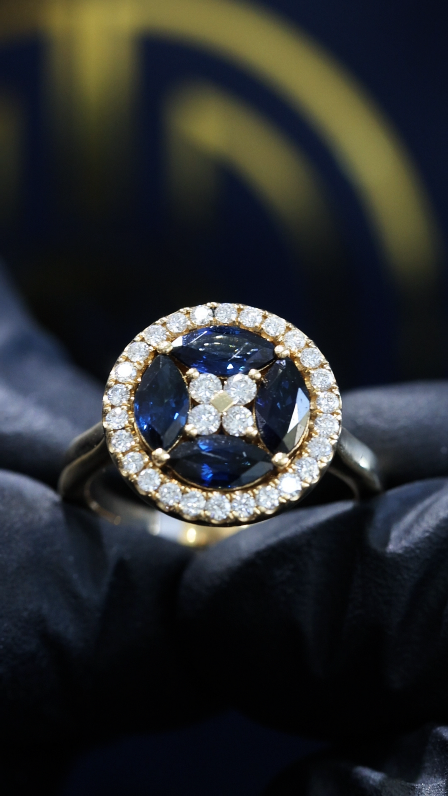 Natural Sapphire Diamond Oval Halo Ring 14K Yellow Gold | 2.90 CT Houston Jeweler