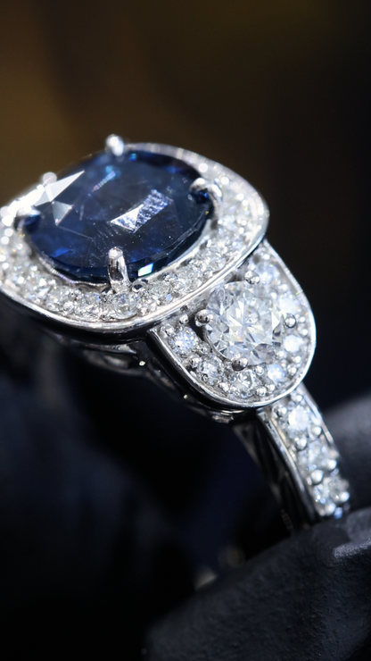 Natural Diamond ring with a blue sapphire gemstone 2.17ct Houston Jeweler 14k White Gold