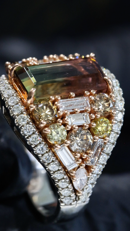 Natural Tourmaline & Diamond Halo Cluster Ring 14K White Gold | 4.61 CT houston jeweler