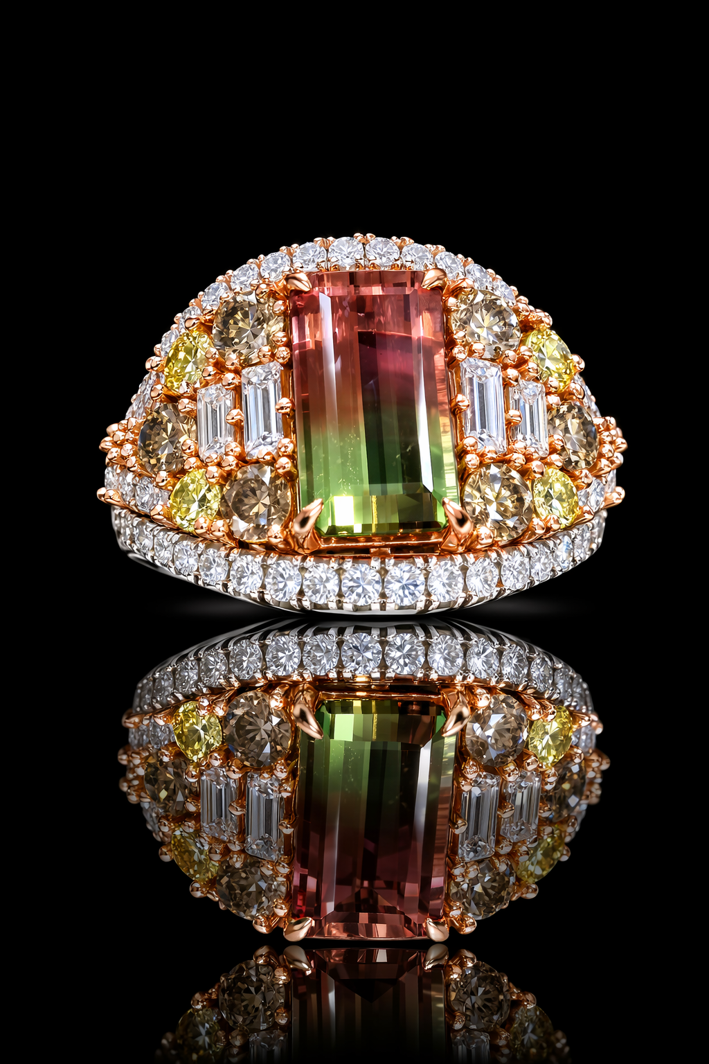 Natural Tourmaline & Diamond Halo Cluster Ring 14K White Gold | 4.61 CT houston jeweler