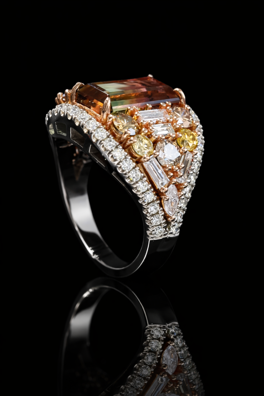 Natural Tourmaline & Diamond Halo Cluster Ring 14K White Gold | 4.61 CT houston jeweler