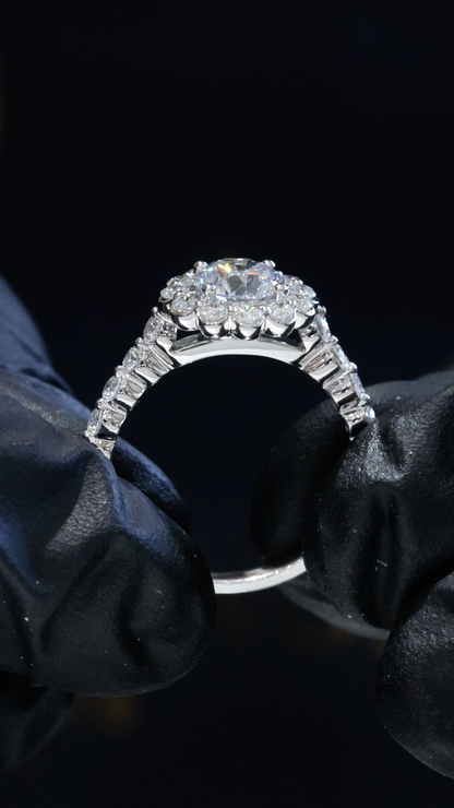 Round-Cut Lab-Grown Diamond Halo Wedding Band in White Gold | Prong-Set Floral Design