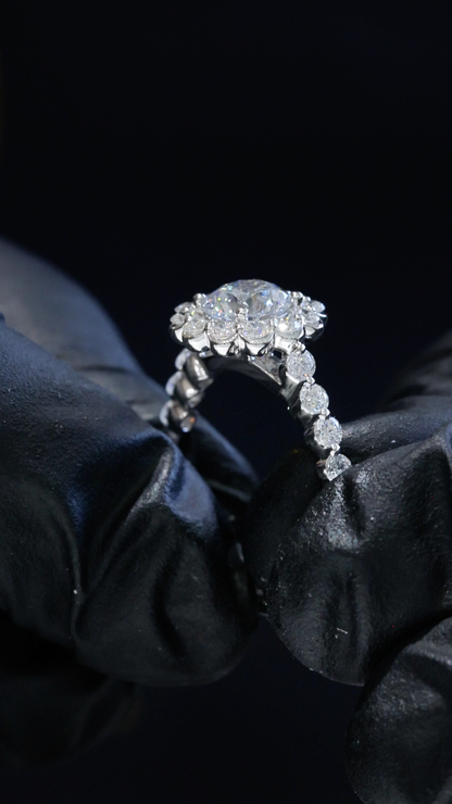 Round-Cut Lab-Grown Diamond Halo Wedding Band in White Gold | Prong-Set Floral Design