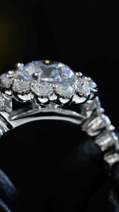Round-Cut Lab-Grown Diamond Halo Wedding Band in White Gold | Prong-Set Floral Design