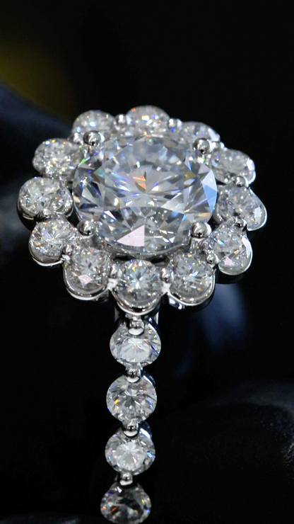 Round-Cut Lab-Grown Diamond Halo Wedding Band in White Gold | Prong-Set Floral Design