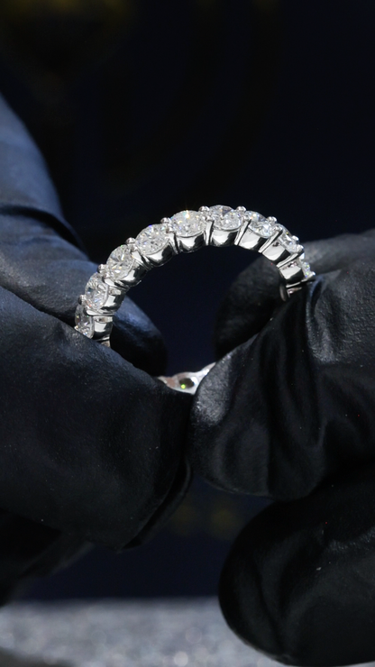 Round Brilliant Natural Diamond Eternity Wedding Band in White Gold | Prong-Set Design