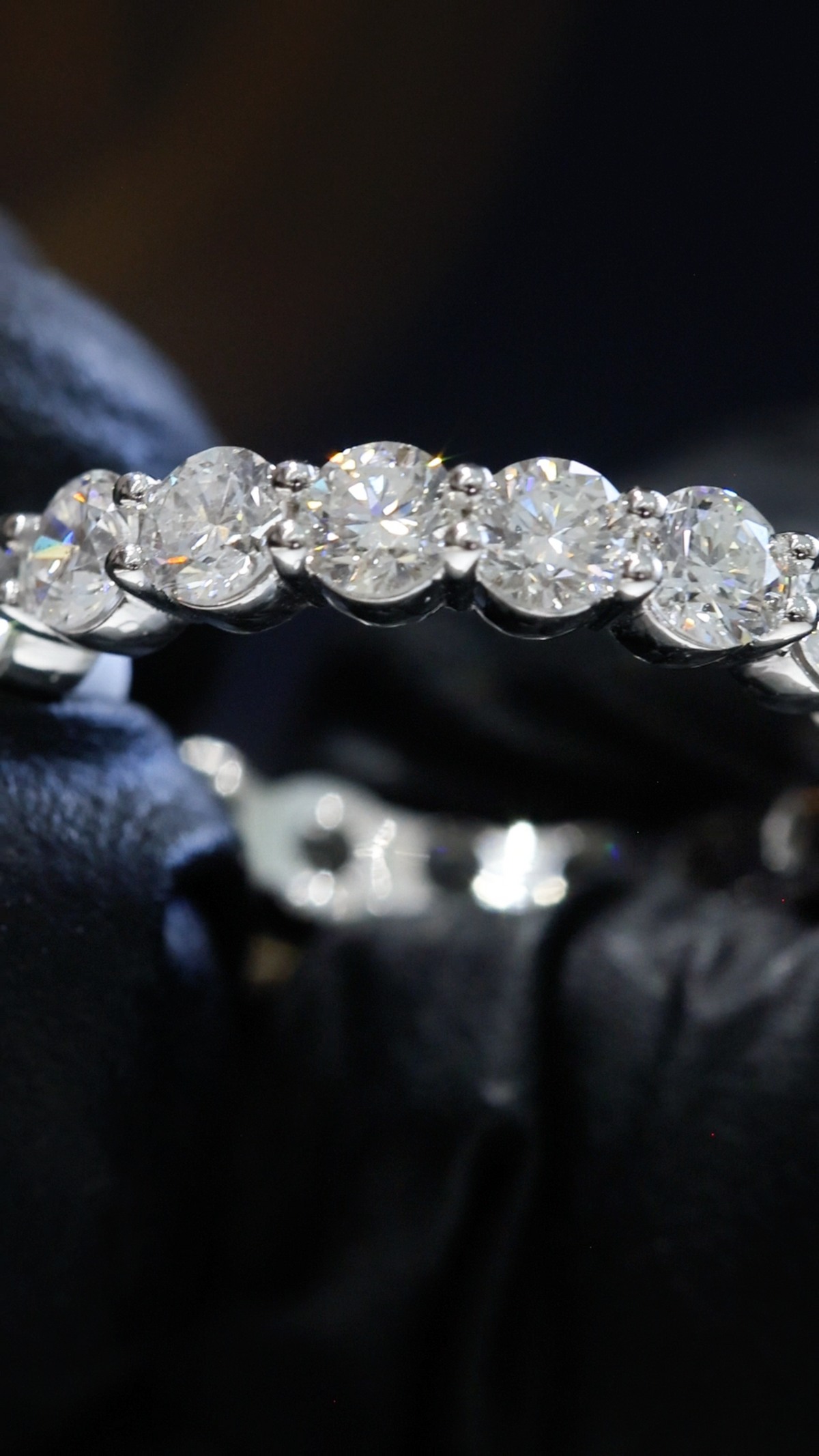 Round Brilliant Natural Diamond Eternity Wedding Band in White Gold | Prong-Set Design