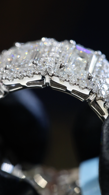 Emerald-Cut Lab-Grown Diamond Eternity Band with Halo Accents in White Gold | Luxury Prong-Set Design