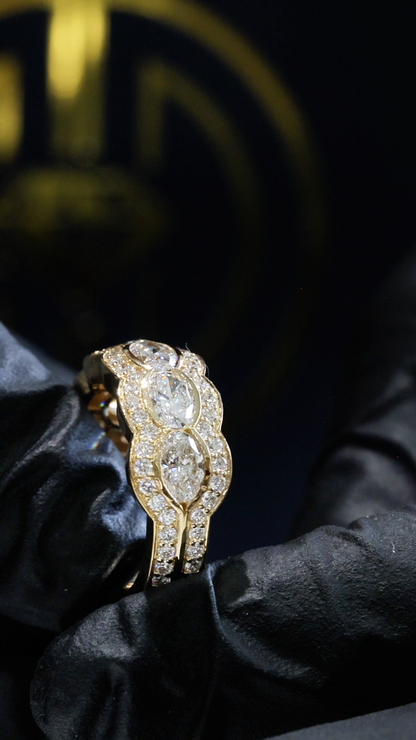 Round-Cut Lab-Grown Diamond Halo Ring with Split Pavé Shank in Yellow Gold | Prong-Set Design