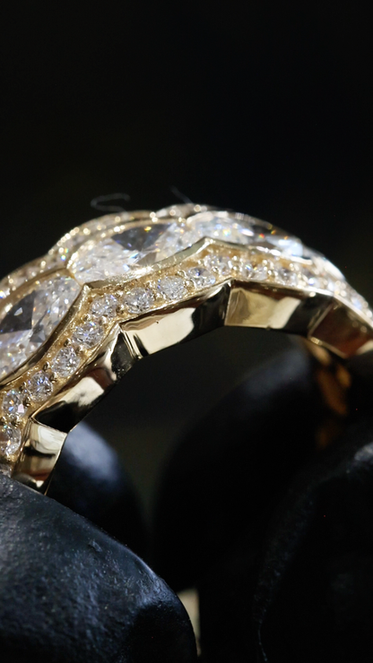 Round-Cut Lab-Grown Diamond Halo Ring with Split Pavé Shank in Yellow Gold | Prong-Set Design