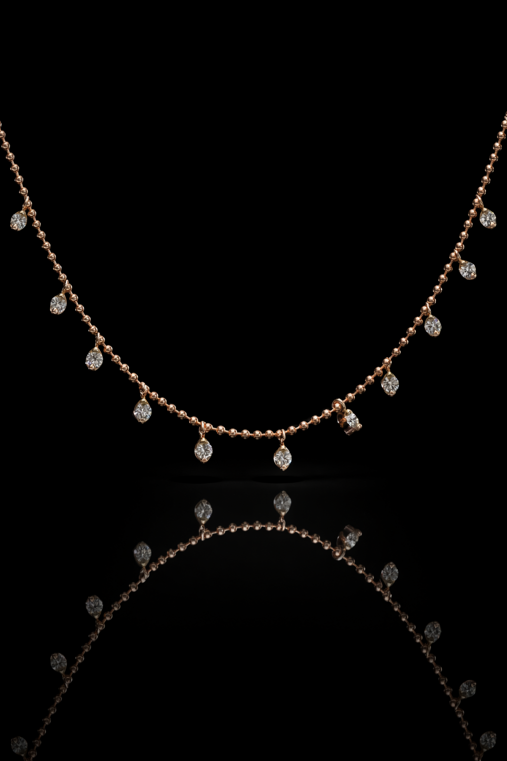 Natural Diamond Dangling Station Necklace in Rose Gold | Elegant Fringe Design