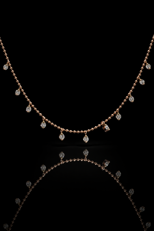 Natural Diamond Dangling Station Necklace in Rose Gold | Elegant Fringe Design