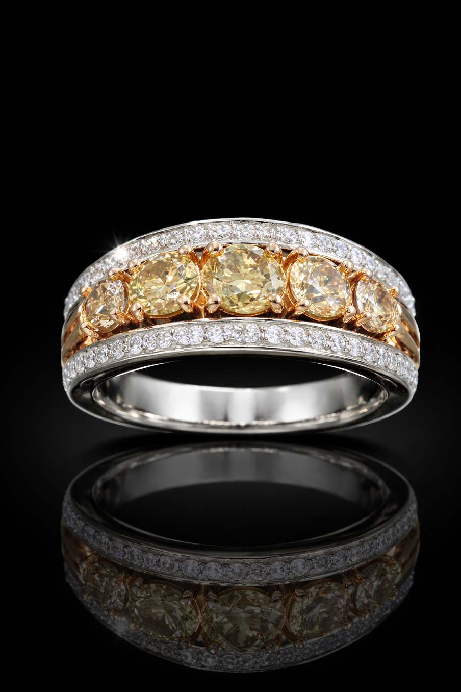 Natural Brown Diamond Multi-Stone Band Ring in Two-Tone Gold | Bold Luxe Design
