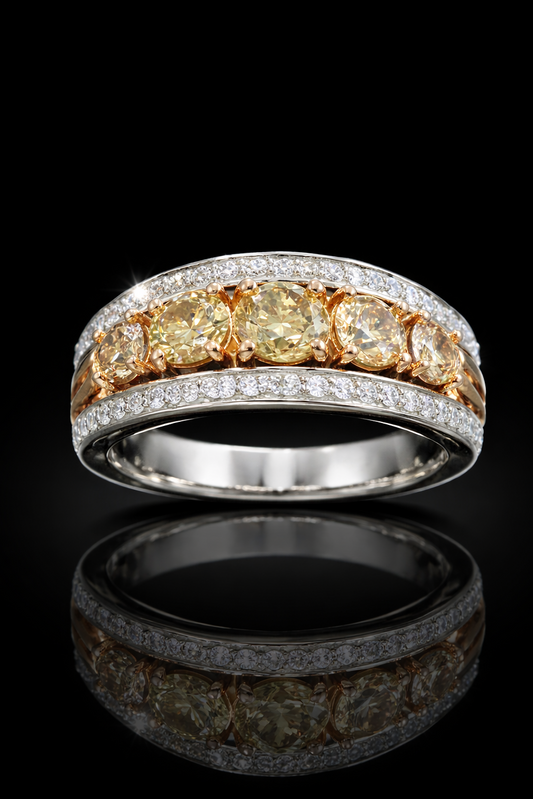 Natural Brown Diamond Multi-Stone Band Ring in Two-Tone Gold | Bold Luxe Design