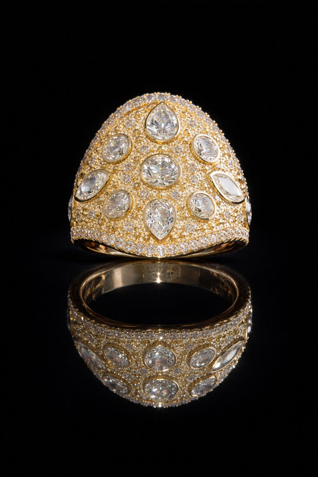 Natural Diamond Multi-Shape Cluster Ring in Yellow Gold | Bold Statement Luxury Design