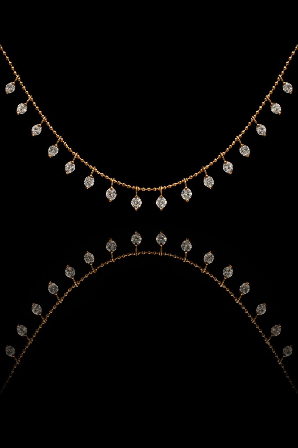 Round Diamond Drop Station Necklace in Rose Gold | Dangling Bezel Design