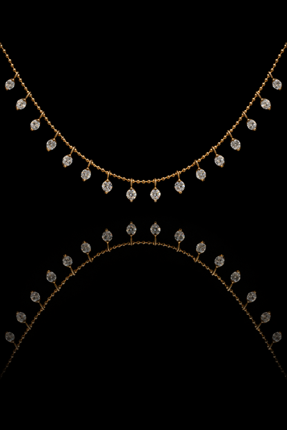 Round Diamond Drop Station Necklace in Rose Gold | Dangling Bezel Design