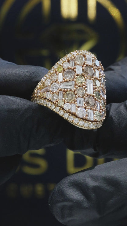 Natural Fancy Color Diamond Multi-Row Statement Ring in 14K Rose Gold | Bold Luxury Design
