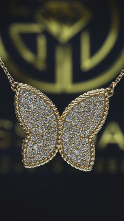 Natural Diamond Butterfly Necklace in Yellow Gold | Pavé Set Statement Design