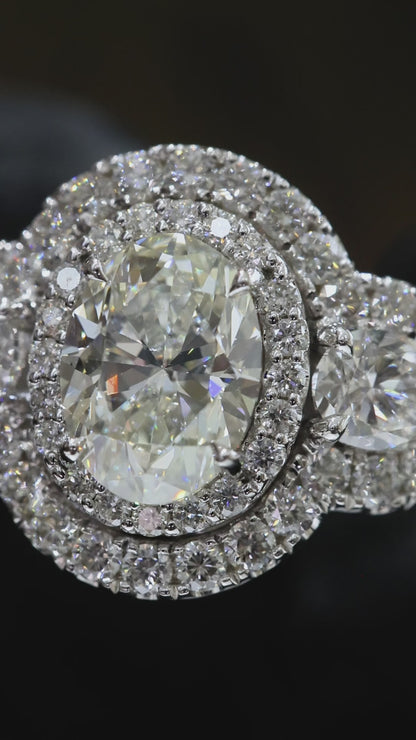 GIA Certified Natural Diamond Halo Engagement Ring with Pear Accent in White Gold | Luxury Double Halo Design