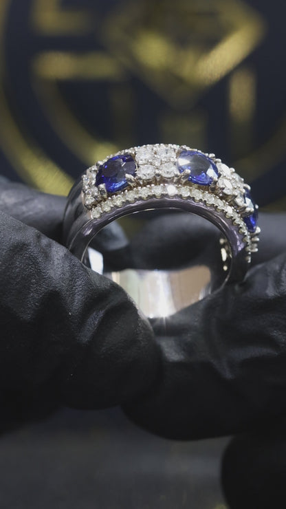 Blue Sapphire & Diamond Half Eternity Band in White Gold | 4.05 CTW